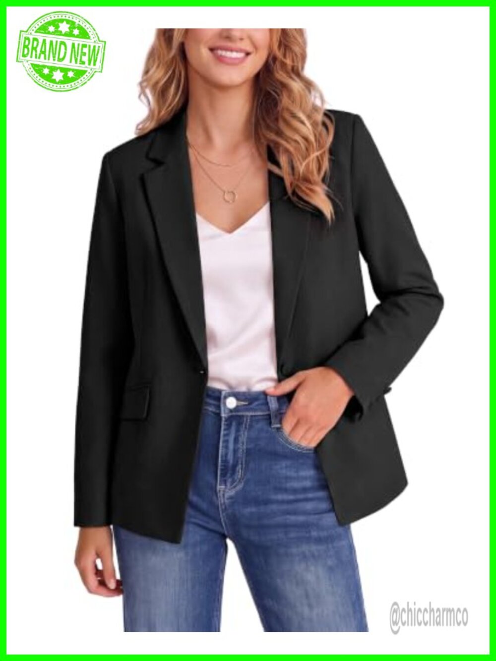 Womens Blazer Long Sleeve Notch Collar Button Work Office Jacket